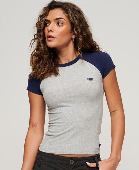 Women's Baseball T-Shirt Grey / Athletic Grey Marl/Rich Navy - Size: 8