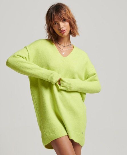 Women's Knitted V Neck Jumper Dress Green / Cuba Green - Size: 12