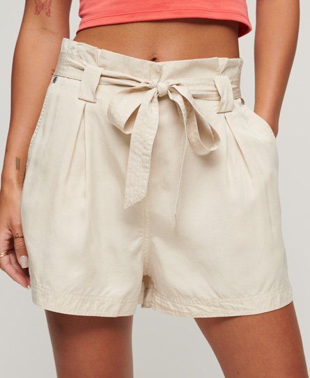 Women's Beige / Oat Bran Desert Paperbag Shorts - Size: 14