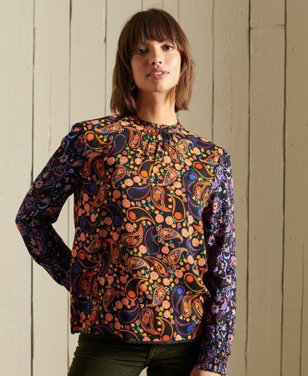 Women's Long Sleeved Woven Top Multiple Colours / Multi Paisley Print - Size: 8