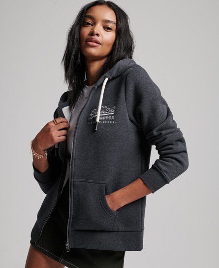 Women's Vintage Logo Scripted Zip Hoodie Navy / Eclipse Navy Marl - Size: 14