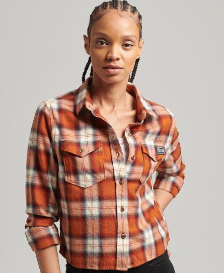 Women's Organic Cotton Cropped Flannel Check Shirt Orange / Roderick Check Rusty Orange - Size: 16