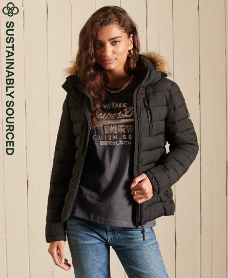 Women's Classic Faux Fur Fuji Jacket Black - Size: 12
