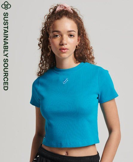Women's Organic Cotton Essential Fitted Crop T-Shirt Blue / Petrol - Size: 12