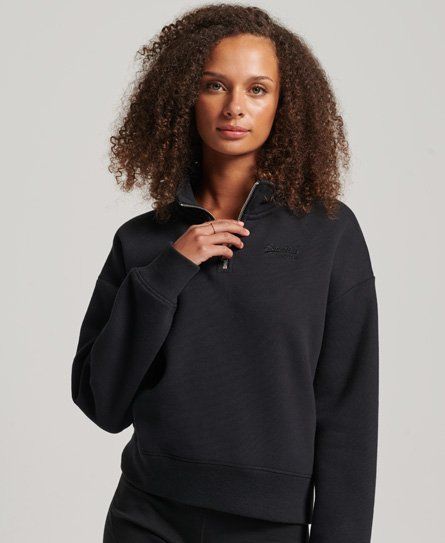 Women's Organic Cotton Vintage Logo Henley Sweatshirt Black - Size: 6