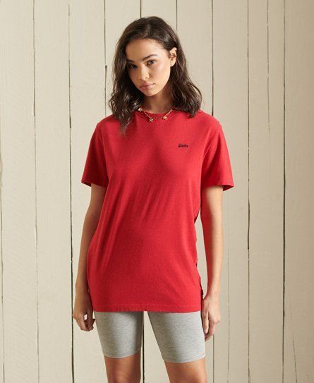 Women's Organic Cotton Loose Fit Vintage Micro T-Shirt Grey / Work Red Marl - Size: L