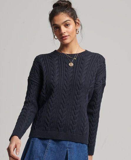 Women's Dropped Shoulder Cable Crew Jumper Navy / Eclipse Navy - Size: 12