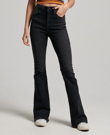 Women's Organic Cotton High Waisted Skinny Flare Jeans Dark Grey / Dark Grey Wash - Size: 29/32