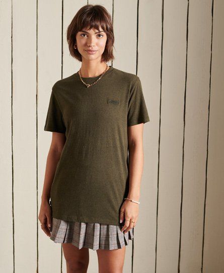 Women's Organic Cotton Loose Fit Vintage Logo T-Shirt Khaki / Winter Khaki Grit - Size: M
