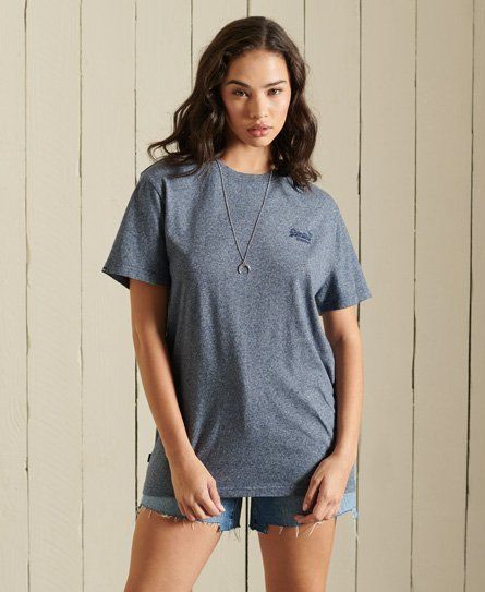 Women's Organic Cotton Loose Fit Vintage Logo T-Shirt Blue / Frosted Navy Grit - Size: M