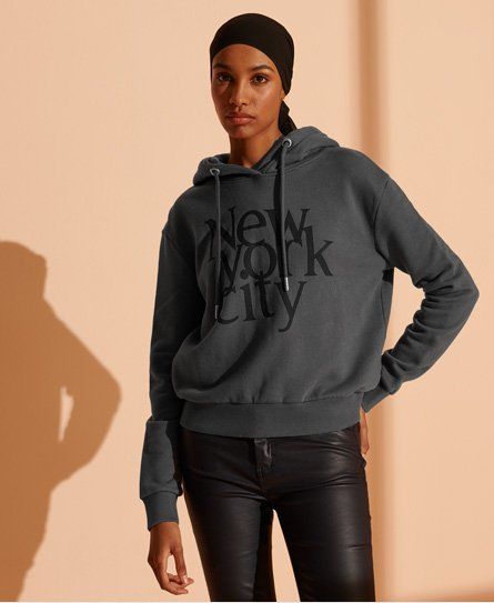 Women's Nyc Times Cropped Hoodie Grey / Iron Gate - Size: 8