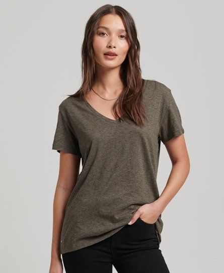 Women's Slub Jersey V-Neck T-Shirt Green / Heather Moss - Size: 12