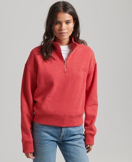 Women's Organic Cotton Vintage Logo Henley Sweatshirt Red / Papaya Red Marl - Size: 16