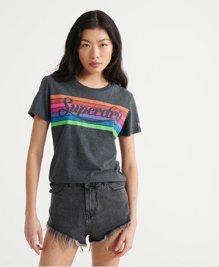 Women's Premium Logo Rainbow T-Shirt Dark Grey / Charcoal Marl - Size: 8