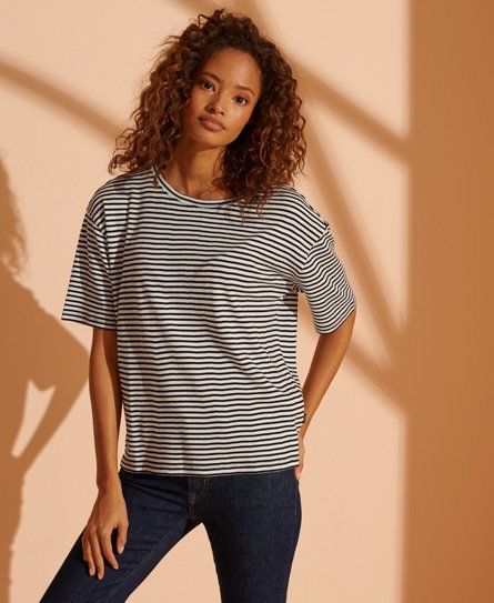 Women's Super City T-Shirt Light Grey / Black Stripe - Size: 6