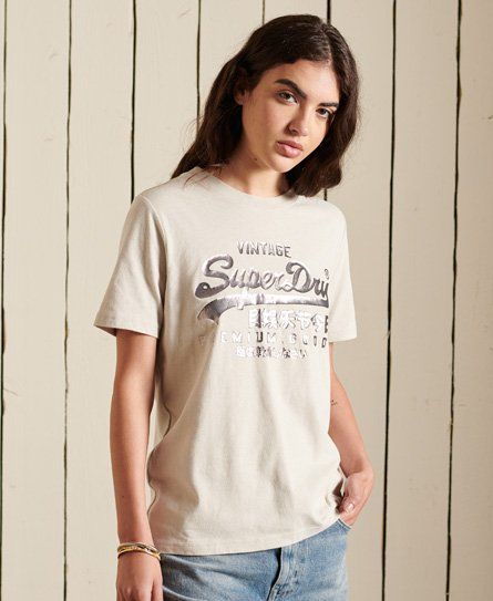 Women's Vintage Logo Tonal T-shirt Cream / Light Stone - Size: 14