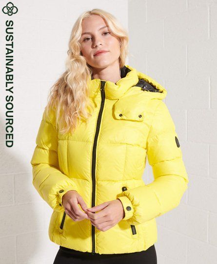 Women's Mountain Hooded Down Jacket Yellow / Citrus Zest - Size: 8