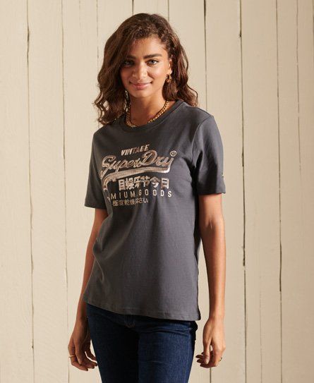 Women's Vintage Logo Tonal T-shirt Dark Grey / Charcoal - Size: 10