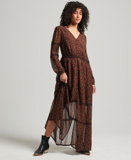 Women's Woven Maxi Dress Brown / Leopard Print - Size: 8