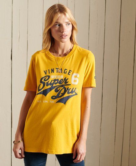 Women's Script Style College T-Shirt Gold / Golden Rod - Size: 10