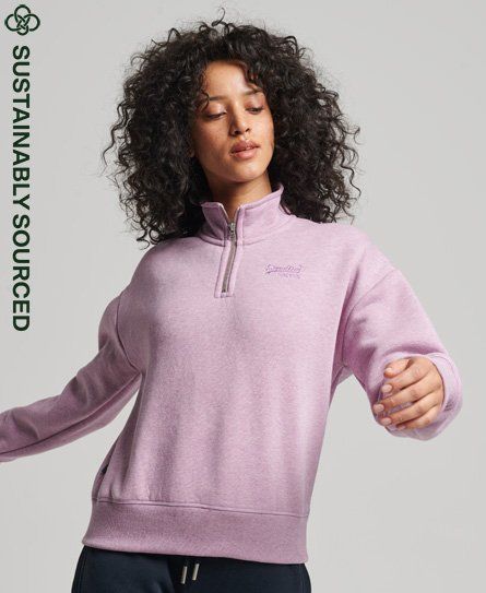 Women's Organic Cotton Vintage Logo Henley Sweatshirt Purple / Vintage Purple Marl - Size: 16