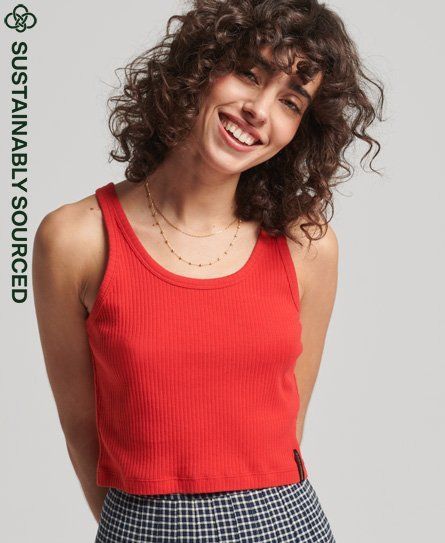 Women's Organic Cotton Vintage Ribbed Crop Vest Top Red / Soda Pop Red - Size: 12
