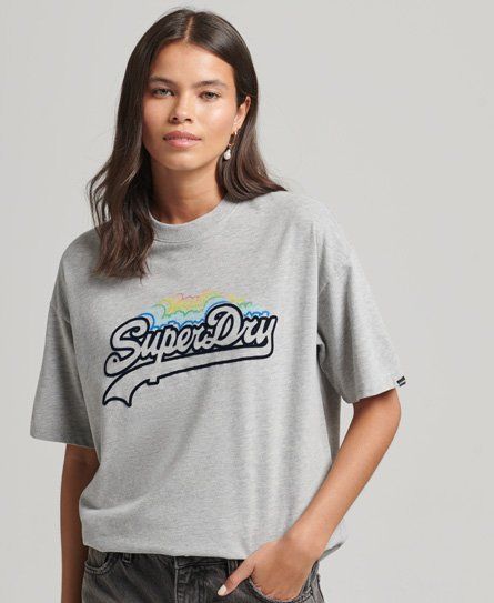 Women's Vintage Logo Rainbow T-Shirt Grey / Grey Marl - Size: 8