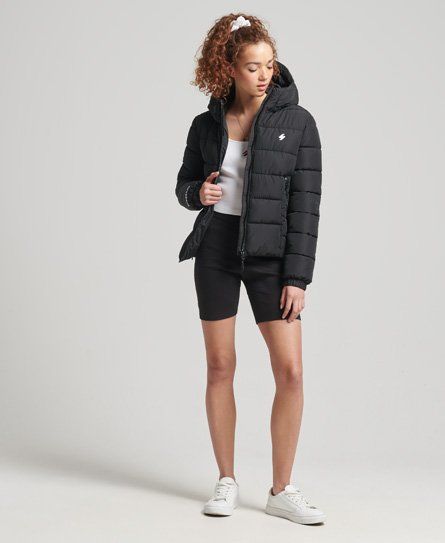 Women's Hooded Spirit Sports Puffer Jacket Black - Size: 16