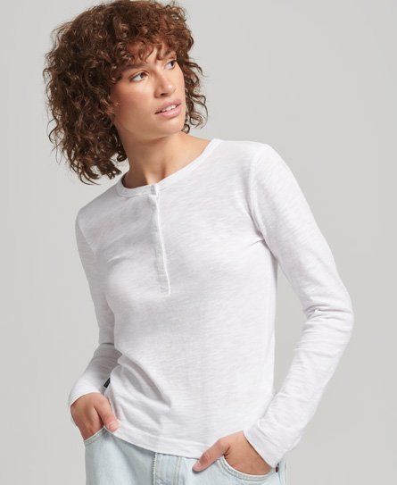 Women's Long Sleeve Slub Jersey Henley Top White / Optic - Size: 10