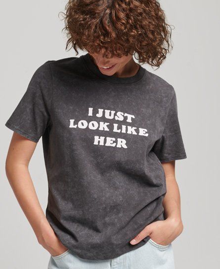 Women's Graphic T-Shirt Dark Grey / Washed Black - Size: 14