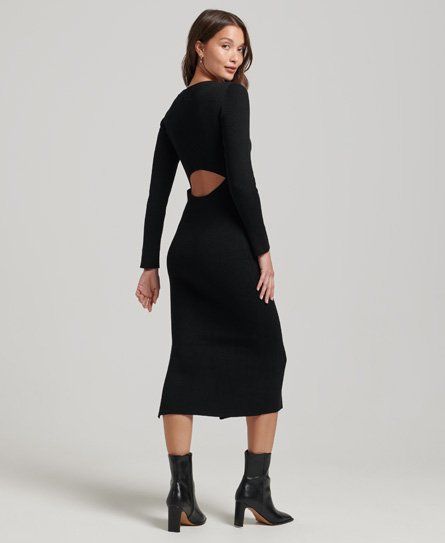 Women's Backless Knitted Midi Dress Black - Size: 10