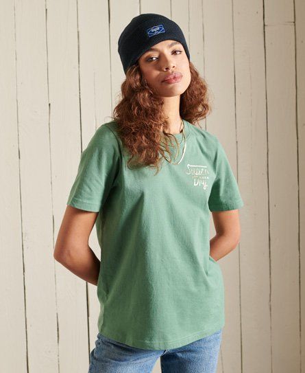 Women's Script Style Workwear Foil T-Shirt Green / Dark Ivy - Size: 12