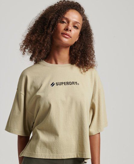 Women's Sport Logo Oversized Boxy T-Shirt Beige / Explorer Sand - Size: 12