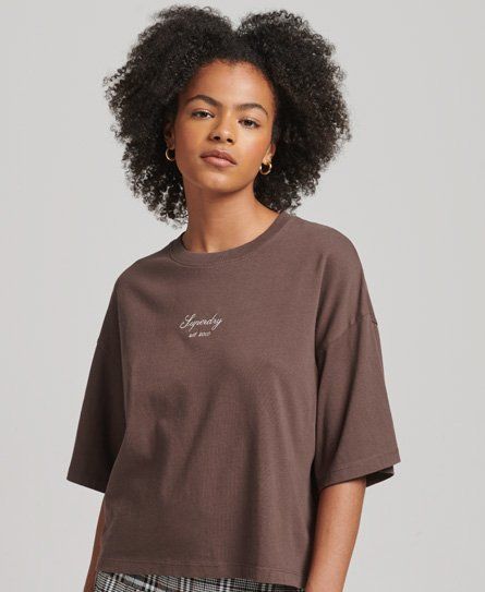 Women's Heritage Embroidered Boxy T-Shirt Brown / French Roast - Size: 8