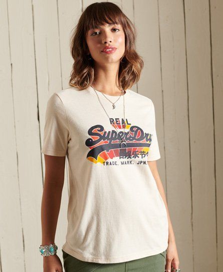Women's Vintage Logo Rainbow T-shirt Cream / Oatmeal - Size: 12