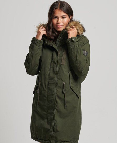 Women's Faux Fur Authentic Military Parka Coat Green / Surplus Goods Olive - Size: 16