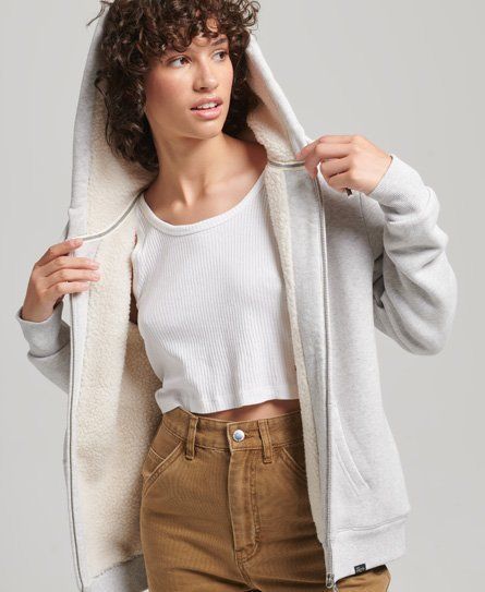 Women's Essential Borg Lined Zip Hoodie Light Grey / Glacier Grey Marl - Size: 6