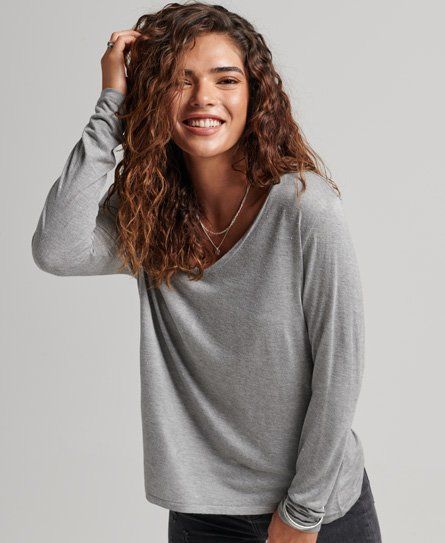 Women's Long Sleeve V-Neck Top Grey / Grey Metallic - Size: 10