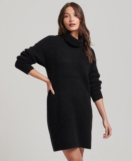 Women's Knitted Roll Neck Jumper Dress Black - Size: 10