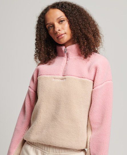 Women's Soft Lined Henley Borg Sweatshirt Cream / Coral Blush/Tapioca - Size: 8