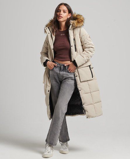 Women's Longline Faux Fur Everest Coat Cream / Stone Wash - Size: 10