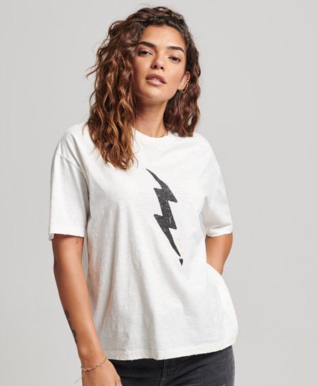 Women's Rock Graphic Loose Fit Band T Shirt Cream / Ecru - Size: 12