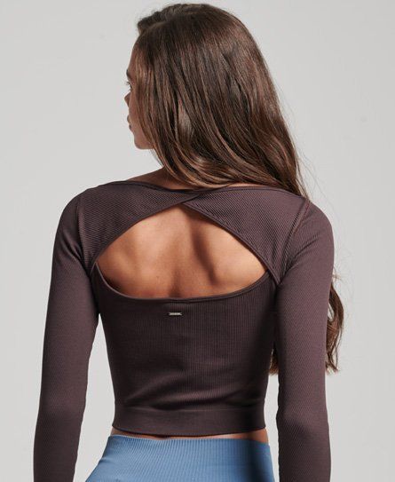 Women's Sport Long Sleeve Ribbed Seamless Top Brown / Shale - Size: 6/8