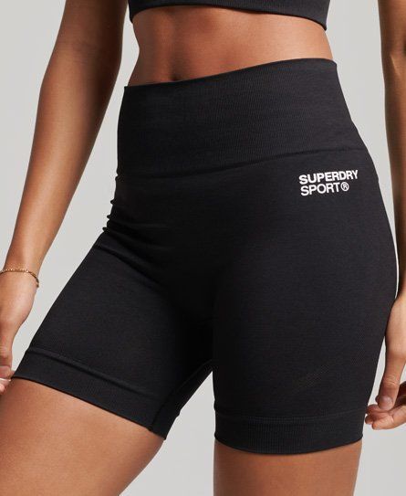 Women's Ladies Logo Print Sport Core Seamless Tight Shorts, Black, Size: 10/12