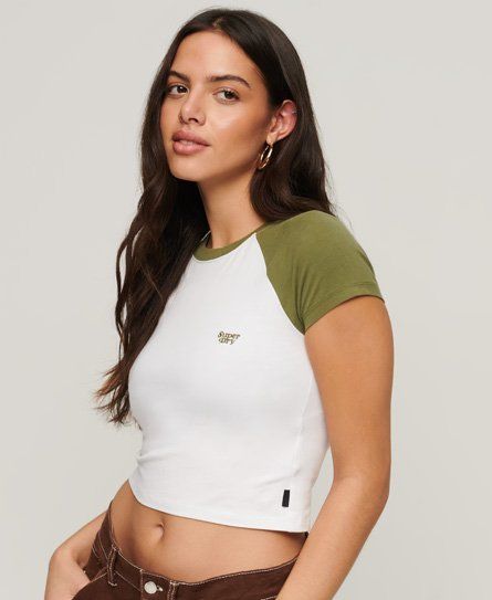 Women's Cropped Baseball T-Shirt Green / Optic/Olive Khaki - Size: 16