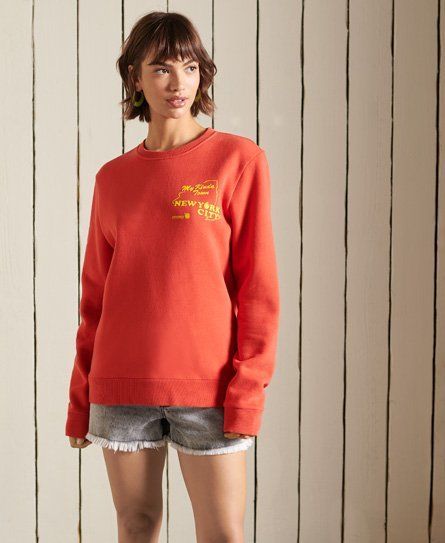 Women's Oversized Boho and Rock Crew Sweatshirt Red / Americana Red - Size: M
