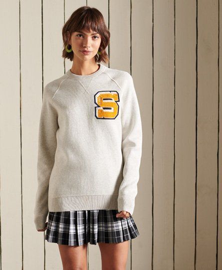 Women's Organic Cotton Oversized Varsity Crew Sweatshirt Grey / Stone Grey Marl - Size: M
