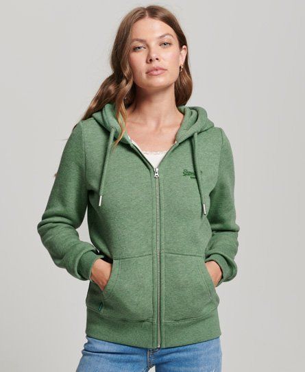 Women's Organic Cotton Essential Logo Zip Hoodie Green / Winter Mint Marl - Size: 8