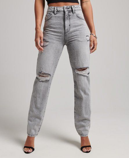 Women's High Rise Straight Jeans Grey / Worn Washed Black - Size: 30/30