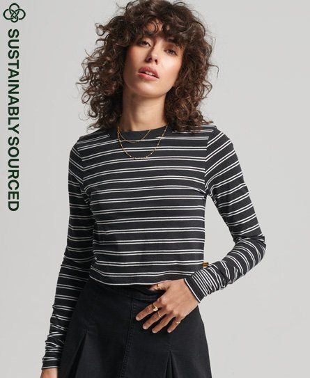 Women's Organic Cotton Vintage Tiny Long Sleeve Top Black / Black/White Stripe - Size: 8